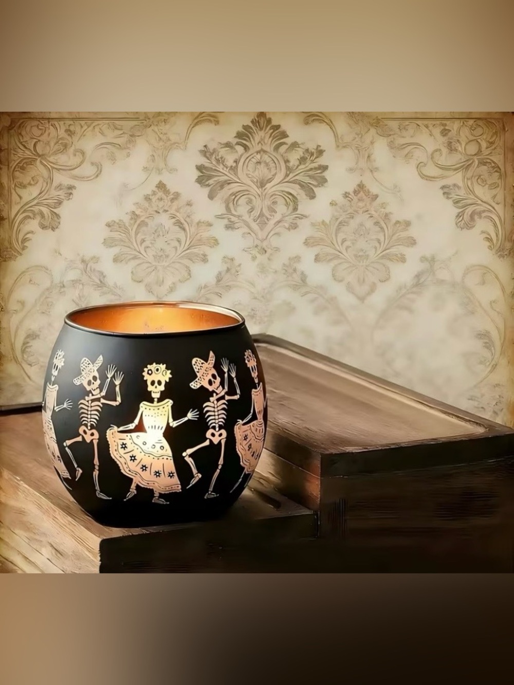 Source Unknown Black and Copper Skeleton Dance Candle Holder